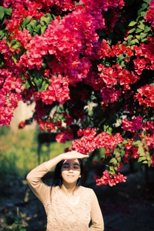 Girls in flower underの写真素材