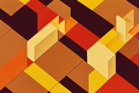 Contemporary Autumn Background with Squashes on Mustard Yellow 3D Blocks.の素材