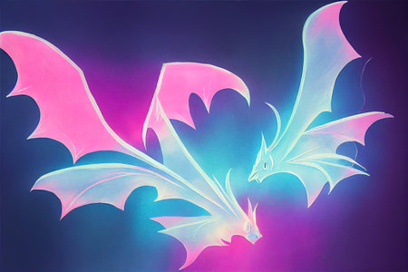 Bats Set Halloween Aesthetic Neon blue pink Handmade painting transparent backgroundの素材