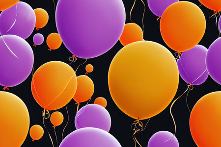 Halloween Balloons in Orange, Black and Purple, with fun patterns.の素材