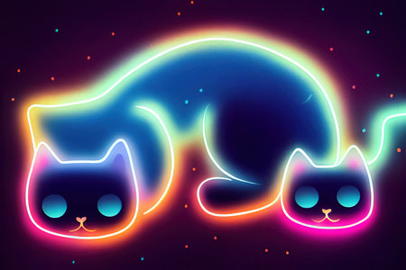 Cute Cat Set Halloween Aesthetic Neon Blue Pink Handmade painting transparent backgroundの素材