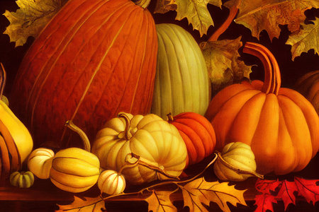 Thanksgiving frame with Gourds, Acorns, Autumns leaves and Fruits.の素材