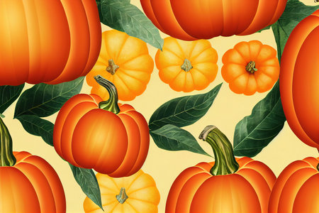 Pumpkin on a Orange colored background. Fall themed Wallpaper with copy space.の素材