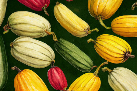 Squashes on Grey Green Colored Cubes. Autumn themed Banner with copy space.の素材