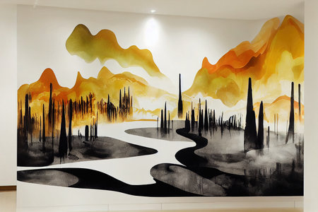 Modern abstract ink painting landscape art background muralの素材