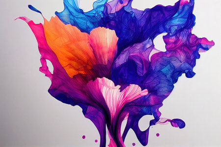 Luxurious ink bouquet nature. Very beautiful transparent creativity. Abstract artwork. Ink colors are amazingly bright, luminous, translucent, free flowing. Masterpiece of designing art.の素材