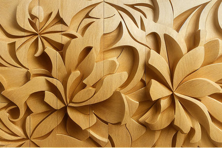 3D Golden flower wooden wall tiles design, Print in Ceramic Industries Beautiful set of tiles in traditional style in wall decor designの素材
