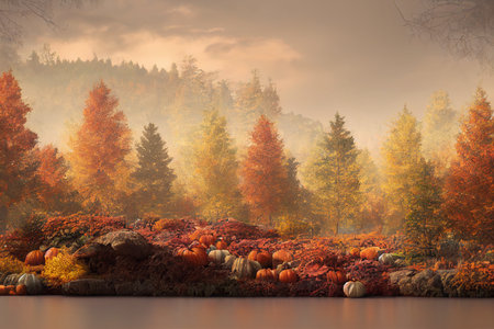 Natural beauty podium backdrop for product display with autumn sceneの素材