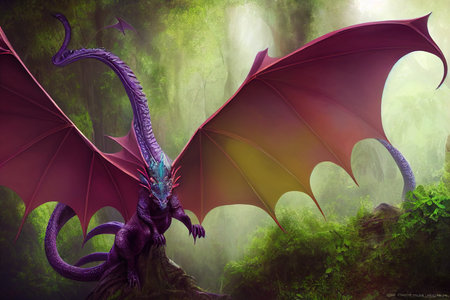 A fabulous mystical dragon in the jungle. A creatureの素材