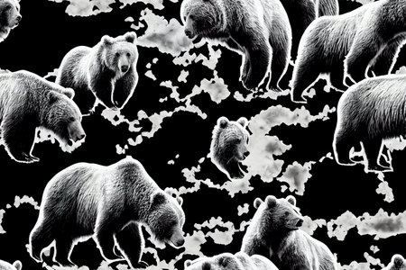 Bear and bison. Double exposure animals in universe. Nightの素材