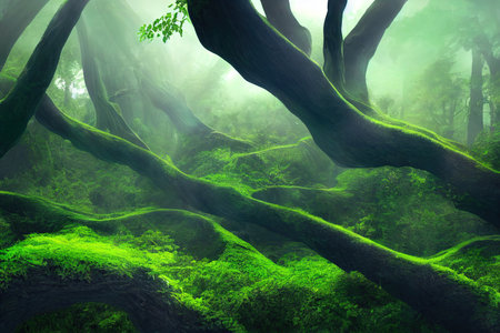 3D rendering green forest island of the human body,の素材