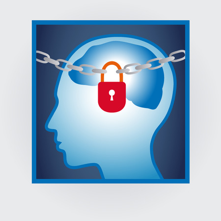 head profile with locked mind, autism conceptのイラスト素材