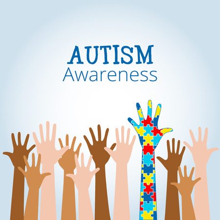 Autism awareness concept with hand of puzzle pieces as symbol of autism.のイラスト素材