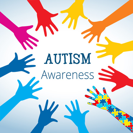 Autism awareness concept with hand of puzzle pieces as symbol of autism.のイラスト素材