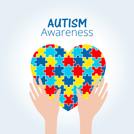 Autism awareness concept with heart of puzzle pieces as symbol of autism.のイラスト素材