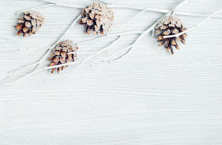 Elegant christmas background on white woodの写真素材