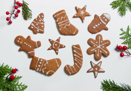 Christmas baking. Making christmas gingerbread cookies at home.の写真素材