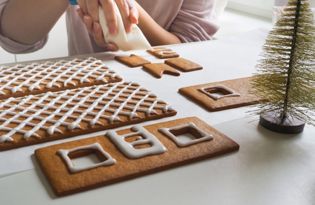 Making of gingerbread house for Christmas or new yearの写真素材