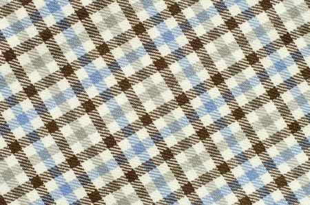 Tartan pattern. Blue and brown plaid print as background. Asymmetric square pattern.の写真素材
