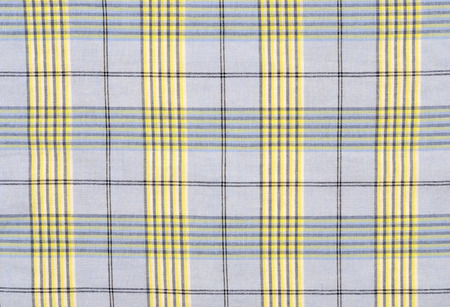Blue and yellow plaid print as background.