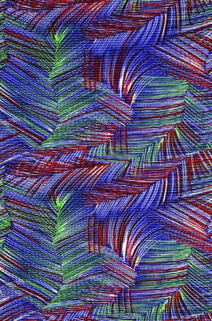 Abstract colorful shapes on fabric. Geometric shapes and lines print as background.