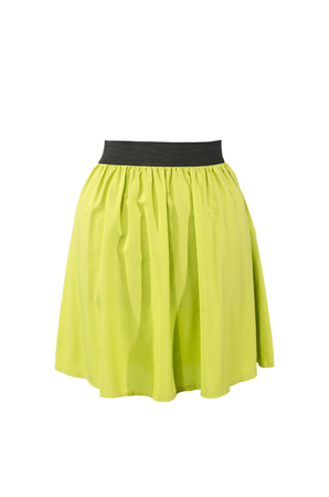 Summer neon green skirt isolated on white background. Short mini skirt with cut out on white.の写真素材