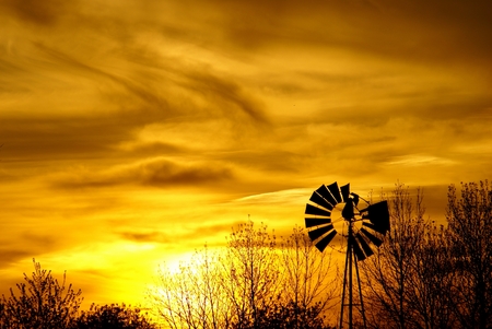 Windmill at Sunsetの写真素材