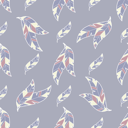 feather fluff or leaf simple hand drawn seamless patternのイラスト素材