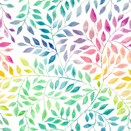 Watercolor leaf pattern hand drawn rainbow colorの写真素材