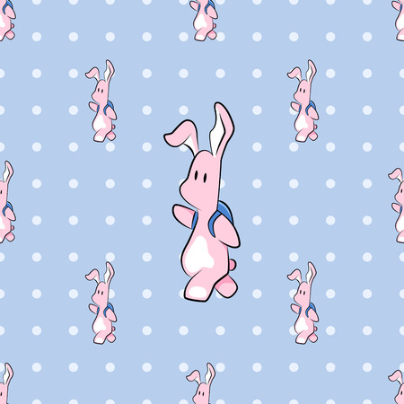 cute cartoon bunny with backpack seamless patternの写真素材