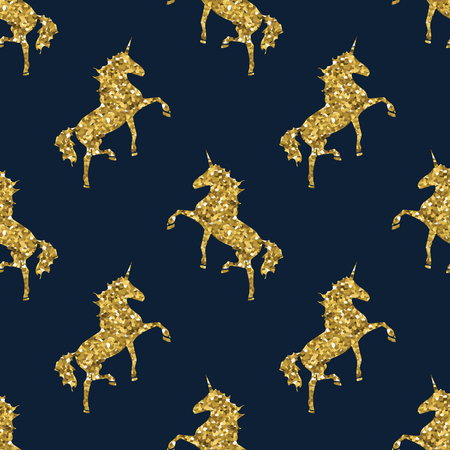 Glitter sparkle gold Unicorn. Magical animal Patternのイラスト素材