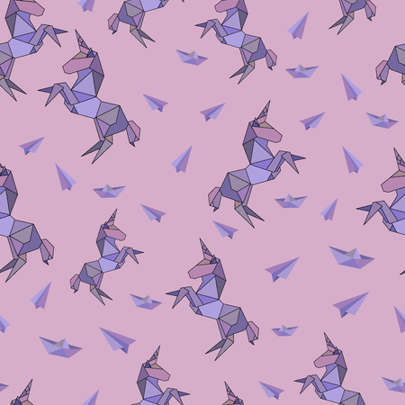 Unicorn in origami polygonal style seamless patternのイラスト素材