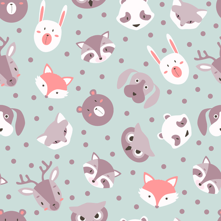 Fox, panda, deer, raccoon and owl cute vector animal. Seamless pattern for wrapping.のイラスト素材