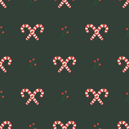 Candy canes with berry on cute Christmass patternのイラスト素材
