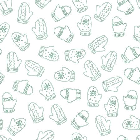 Stylish Christmass pattern with cute mitten in silhouette styleのイラスト素材