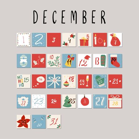 Funny Christmas Advent calendar with handwriting lettersのイラスト素材