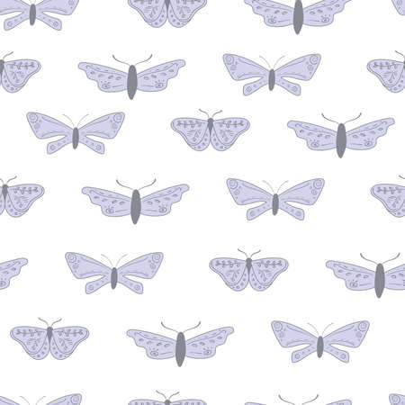 Boho simple pattern with night moth and butterfliesのイラスト素材