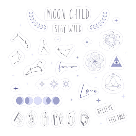 Boho Witch and Magic Collection with celestial constellation and starのイラスト素材