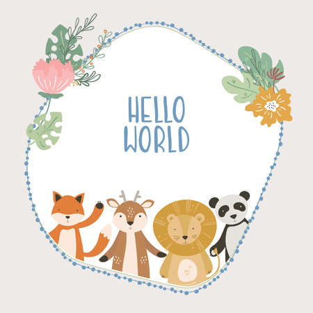 Cartoon cute animals baby card with textのイラスト素材