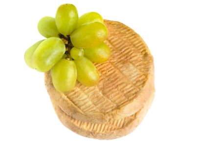 soft cheese with grape isolated on white backgroundの写真素材