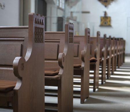 Row of Church pewsの写真素材