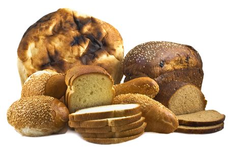 variety of breads isolated on white backgroundの写真素材
