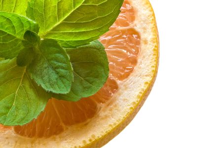 grapefruit and mint isolated on white backgroundの写真素材