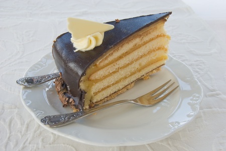 slice of cake with white chocolate