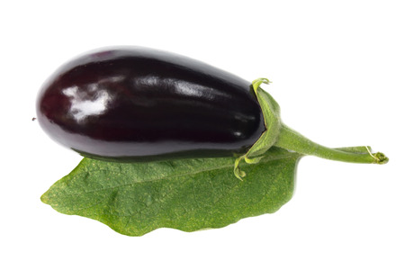 aubergine with leaf isolated on whiteの写真素材
