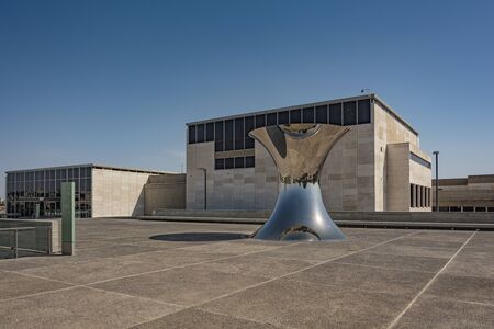 JERUSALEM, ISRAEL â 29 March 2017: The Israel Museum â The Sculpture Garden â âTurning the World Upside Downâ (stainless steel) by British-Indian artist Anish Kapoorのeditorial素材