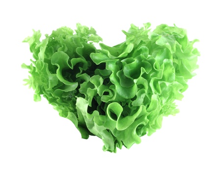  Heart shaped lettuce salad isolated on white backgroundの写真素材