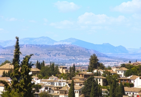 View on Alhambra, Granada and beautiful spanish landscapeの写真素材