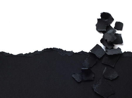 Black Torn Paper Border and pieces isolated on white backgroundの写真素材