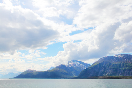 Arctic mountains and fjord in northern Norway at summerの写真素材